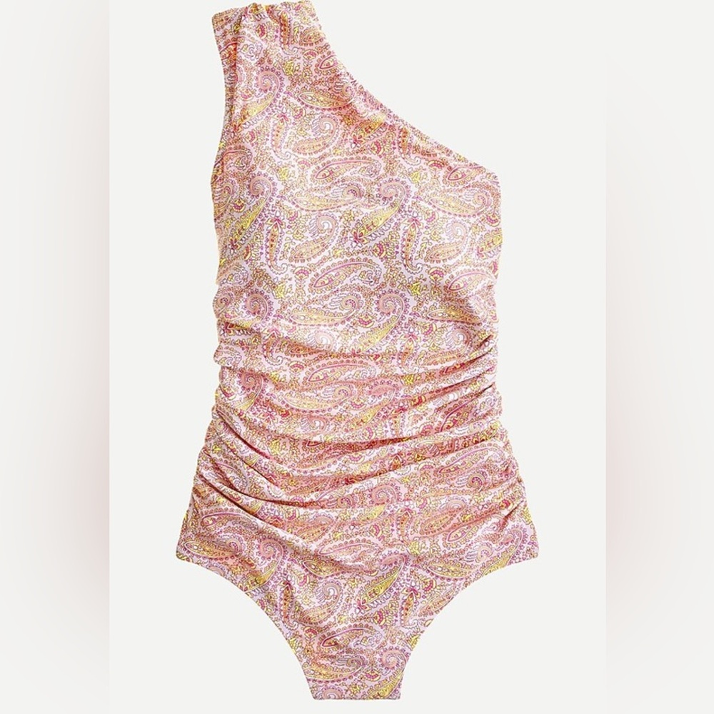 J. Crew Eco Ruched One-Shoulder One-Piece In Beach Paisley Women’s Size 16